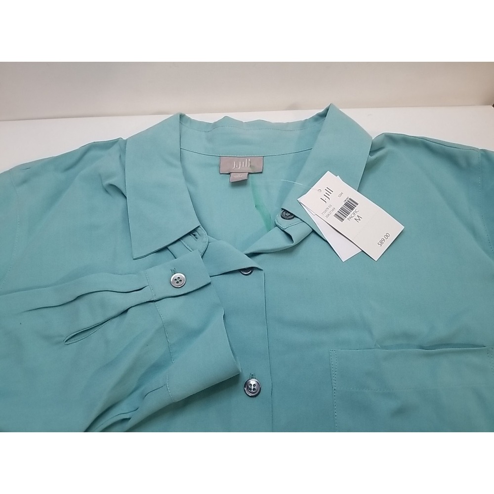 J. Jill Womens Pacific Turquoise Button Up Tunic Shirt Top Medium NWT